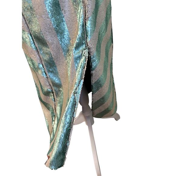 Johanna Ortiz Salon De Paris Jade Ivory Striped Sequin Dress Pearl Embellished 6 - Picture 10 of 12
